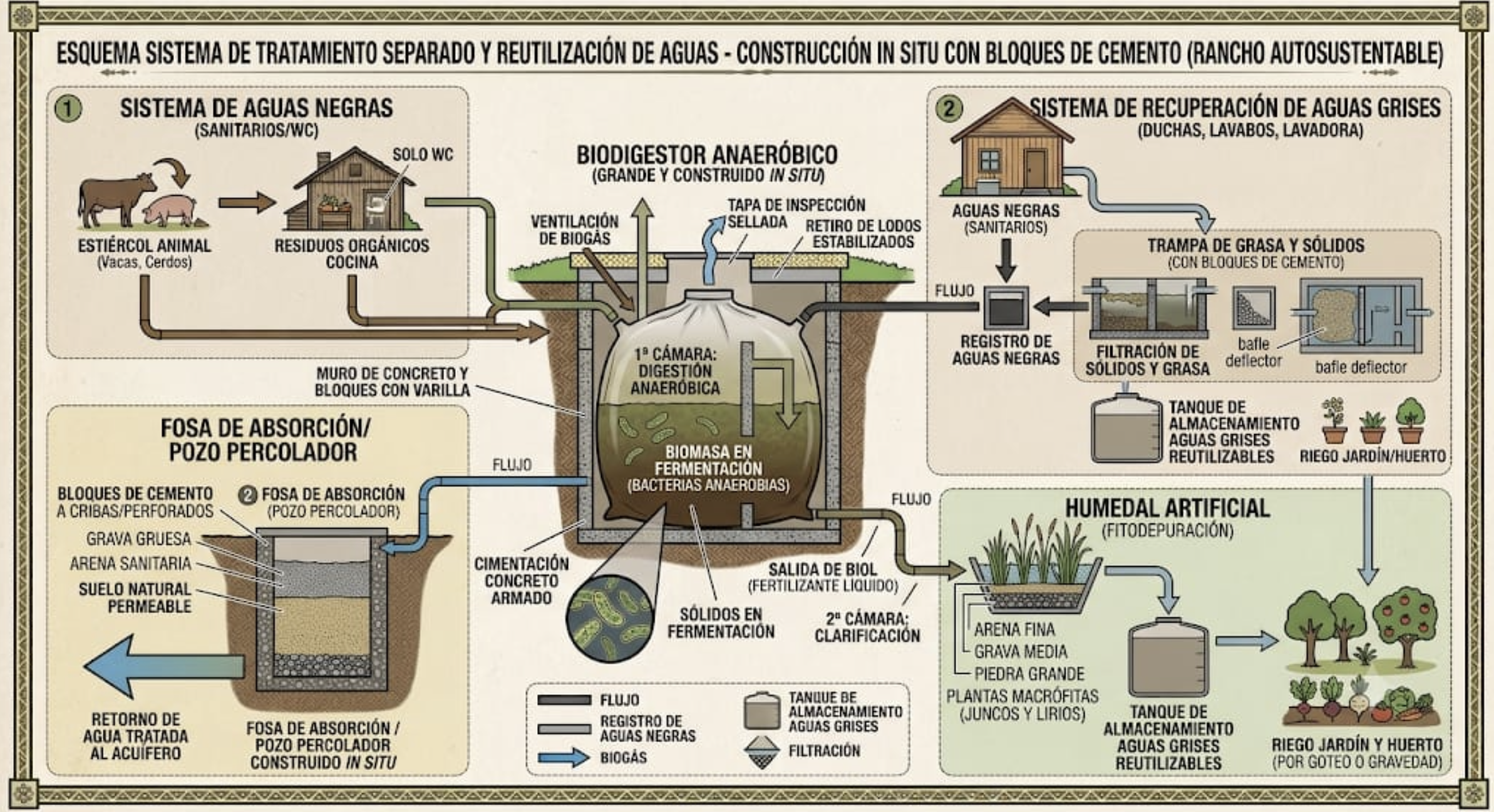 Schema der Grauwasser- und Schwarzwasseraufbereitungsanlage