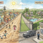 Kontrast zwischen einfachem mexikanischem Barrio und abgeriegeltem Paraíso Privado auf der Baja California